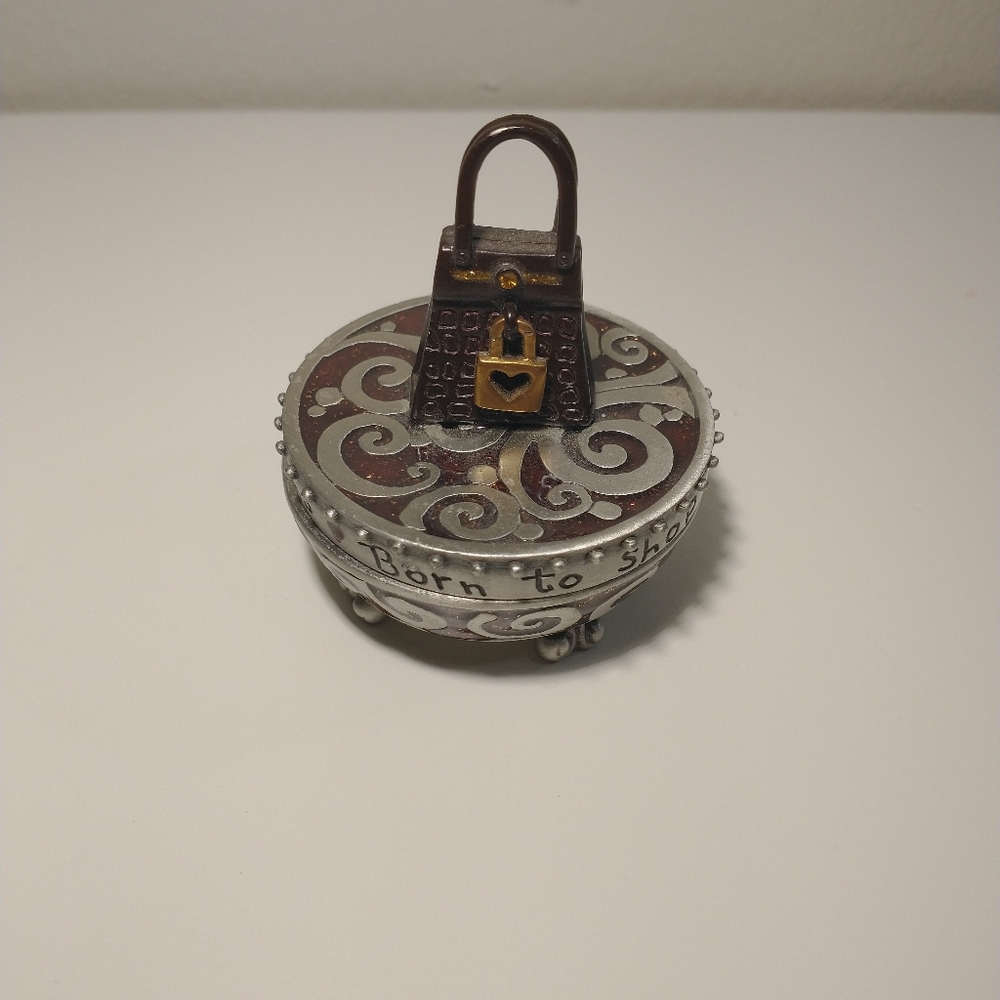 Chico's Metal Trinket Box, Born to Shop, 2.25"L×3"H. Excellent Condition